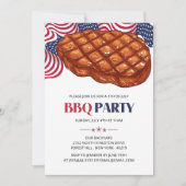 BBQミートステーキ愛国的な7月4日パーティー 招待状 (正面)