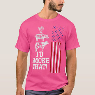 BBQミート喫煙アメリカ国旗アメリカレトロバーベキュー Tシャツ