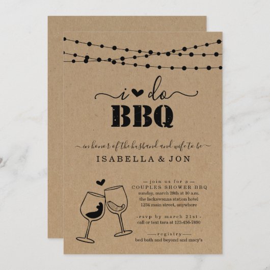 BBQワイントーストカップルのシャワー婚約 招待状 (正面/裏面)