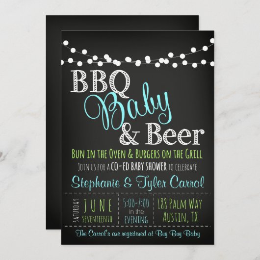 BBQ共同の男子ベビーシャワー招待状 招待状 (正面/裏面)