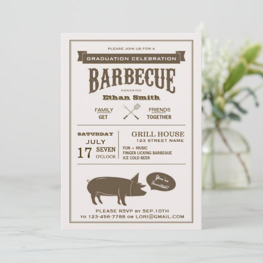 BBQ卒業パーティーまたは任意のお祝いパーティー 招待状 (スタンド正面)