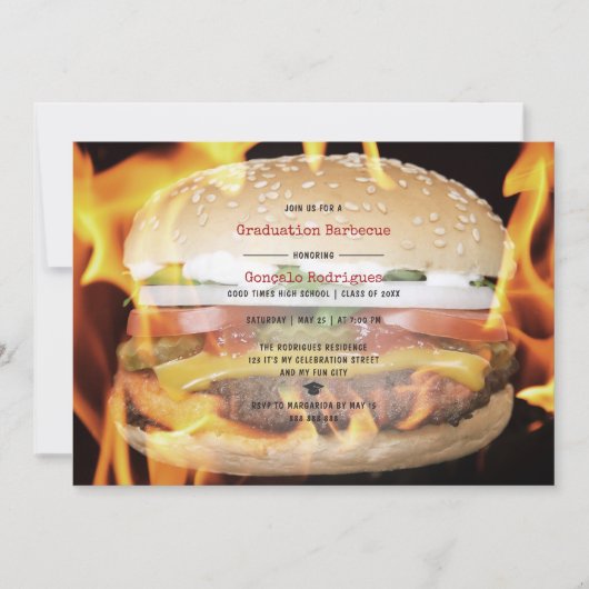 BBQ卒業パーティー高校生カジュアル素朴 招待状 (正面)