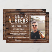 BBQ及びビール誕生会の写真の応援の木製の招待 招待状 (正面/裏面)