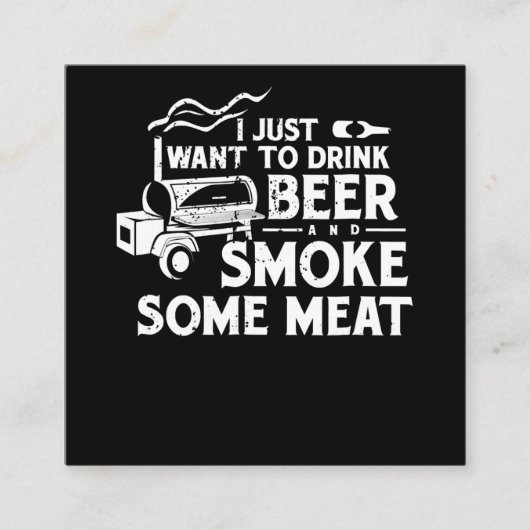 BBQ喫煙のピットマスター贈答、ビールの煙肉を飲む スクエア名刺 (正面)