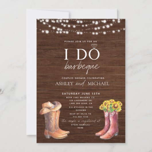 BBQ国素朴のカップルのシャワーモダン写真を行う 招待状 (正面)