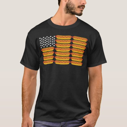 BBQ好きアメリカ国旗ホットドッグフード Tシャツ (正面)