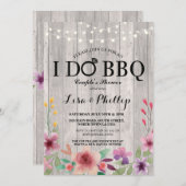 BBQ婚約パーティカップルのシャワーフローラ 招待状 (正面/裏面)