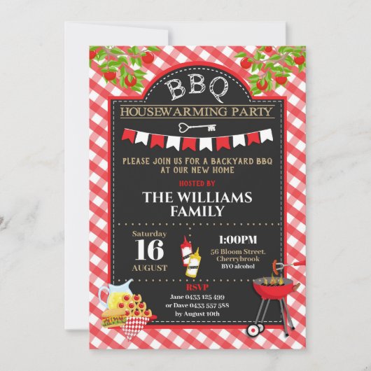 BBQ引っ越し祝いパーティーパーティーニューホームバックヤードBBQ 招待状 (正面)