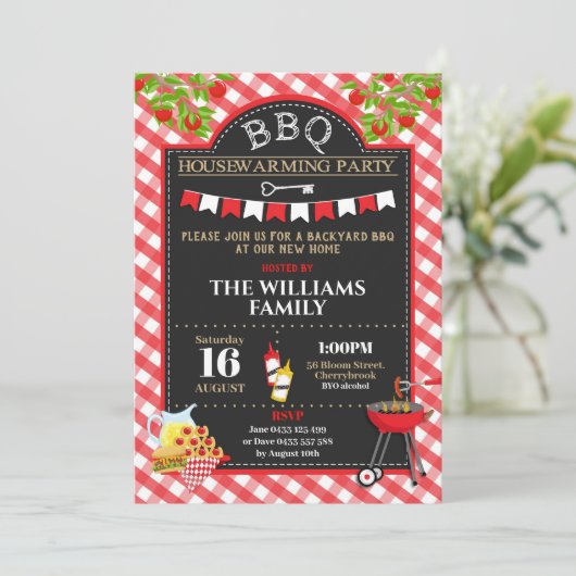 BBQ引っ越し祝いパーティーパーティーニューホームバックヤードBBQ 招待状 (スタンド正面)