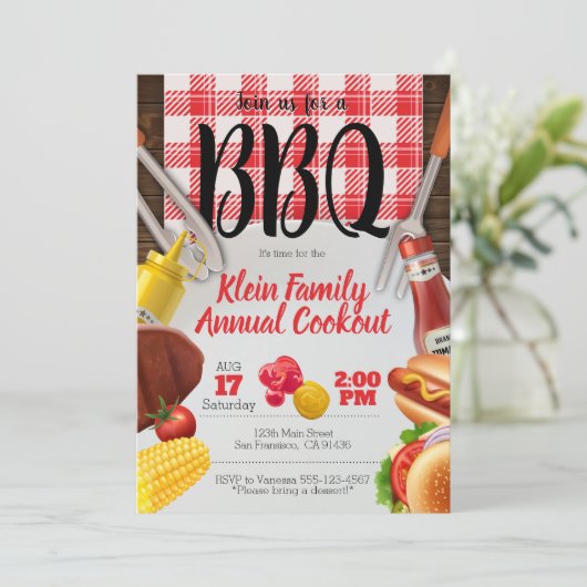 BBQ招待状またはクックアウト用ピクニック招待状 招待状 (スタンド正面)