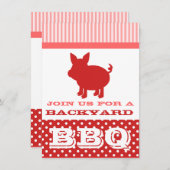 BBQ招待状-赤とピンクの豚 招待状 (正面/裏面)