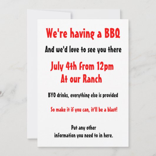 BBQ招待 招待状 (裏面)
