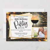 BBQ火炎ストリングライトDIYフォトバースデーパーティー 招待状 (正面)