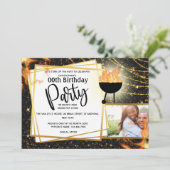 BBQ火炎ストリングライトDIYフォトバースデーパーティー 招待状 (スタンド正面)