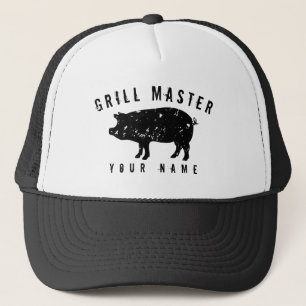 bbq王のためのヴィンテージのブタのロゴのグリルのマスターの帽子 キャップ