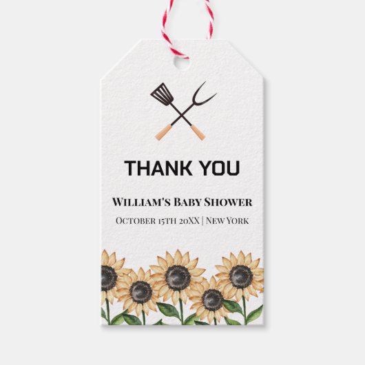 BBQ素朴ひまわりモダン赤ちゃんシャワー ギフトタグ (正面)
