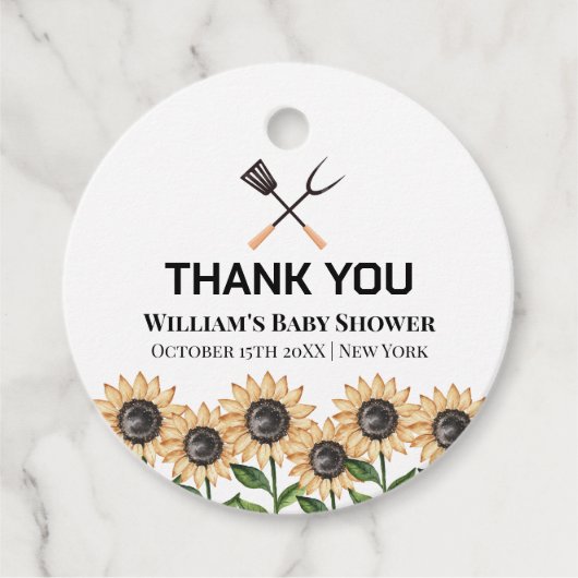 BBQ素朴ひまわりモダン赤ちゃんシャワー フェイバータグ (正面)