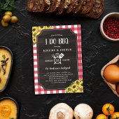 BBQ素朴カップルのシャワーを行うギンガムサンフラワーズ 招待状