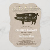 BBQ素朴後のLinenストリングのライト 招待状 (正面/裏面)