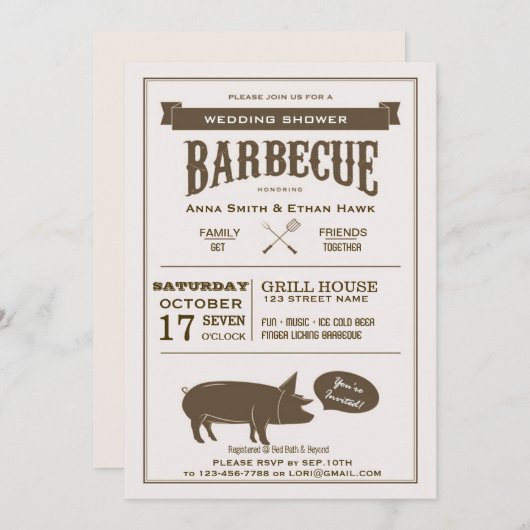 BBQ結婚カップルのシャワーパーティの招待状 招待状 (正面/裏面)