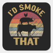 BBQ肉スモーカーが贈り物おもしろいをグリルする煙を吸う スクエアシール (正面)