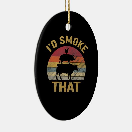 BBQ肉スモーカーが贈り物おもしろいをグリルする煙を吸う セラミックオーナメント (右)