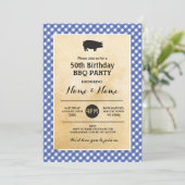 BBQ誕生日アニーエイジブルーウッ素朴ド招待状 招待状 (スタンド正面)