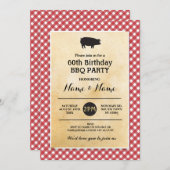 BBQ誕生日エイジ素朴レッドウッド招待状 招待状 (正面/裏面)