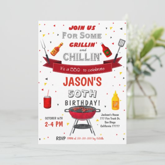 BBQ誕生日招待状 招待状 (スタンド正面)