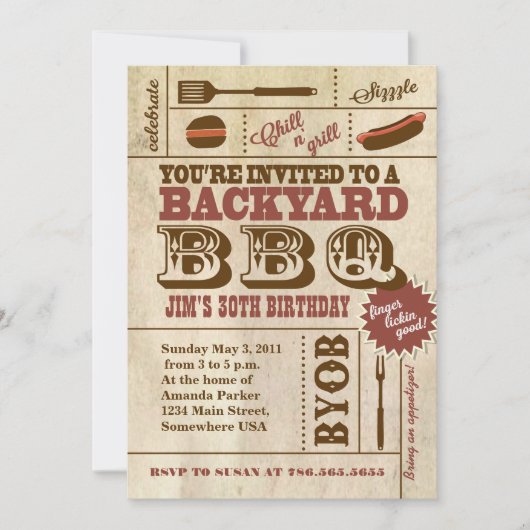 BBQ誕生日招待 招待状 (正面)