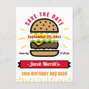 BBQ誕生日Bash Any Age Save the Date Postcard ポストカード
