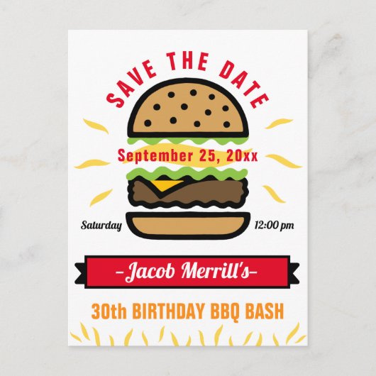 BBQ誕生日Bash Any Age Save the Date Postcard ポストカード (正面)