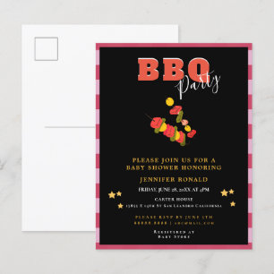 BBQ黒と赤の赤の赤のシャワーパーティー インビテーションポストカード