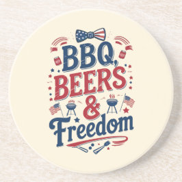 BBQ、ビール、自由 ― レトロな7月4日のビーべー コースター