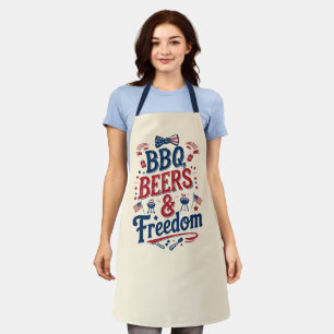 BBQ、ビール、自由 - レトロな7月4日の雰囲気 エプロン