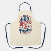 BBQ、ビール、自由 - レトロな7月4日の雰囲気 エプロン (正面)