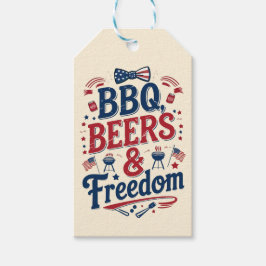 BBQ、ビール、自由 - レトロな7月4日の雰囲気 ギフトタグ