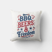 BBQ、ビール、自由 - レトロな7月4日の雰囲気 クッション (正面)