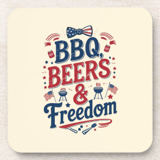 BBQ、ビール、自由 - レトロな7月4日の雰囲気 コースター