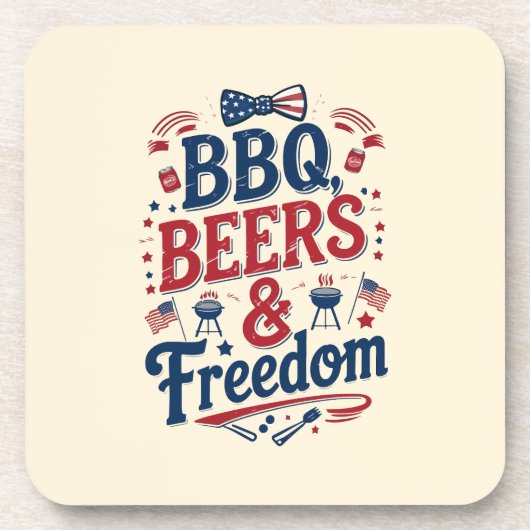BBQ、ビール、自由 - レトロな7月4日の雰囲気 コースター (正面)