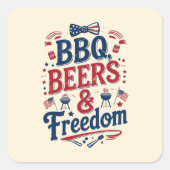 BBQ、ビール、自由 - レトロな7月4日の雰囲気 スクエアシール (正面)