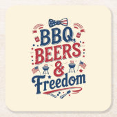 BBQ、ビール、自由 – レトロな7月4日の雰囲気 スクエアペーパーコースター (正面)