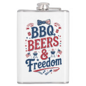 BBQ、ビール、自由 - レトロな7月4日の雰囲気 フラスク (裏面)