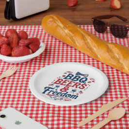 BBQ、ビール、自由 - レトロな7月4日の雰囲気 ペーパープレート