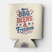 BBQ、ビール、自由 - レトロな7月4日の雰囲気 缶クーラー (正面)