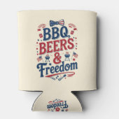 BBQ、ビール、自由 - レトロな7月4日の雰囲気 缶クーラー (裏面)