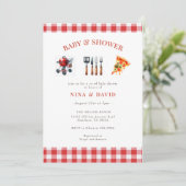 BBQ ピザの性別発表 赤ちゃんシャワー 招待状 (スタンド正面)