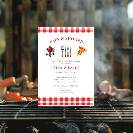 BBQ ピザの性別発表 赤ちゃんシャワー 招待状