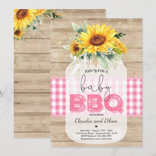 BBQ ベビーシャワー ひまわり ベビーQ カップルシャワー 招待状 (正面/裏面)