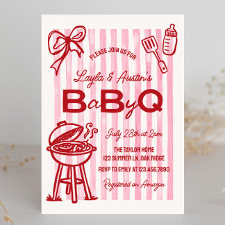 BBQ ベビーシャワー カップルのベビーQ 招待状